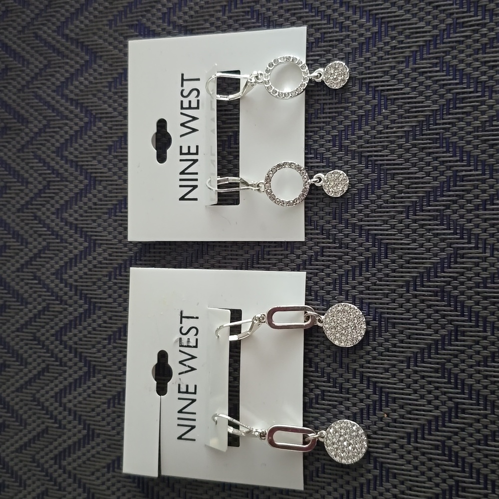 NINE WEST WOMEN'S FASHION JEWELRY "SILVER" EARRINGS BUNDLE OF 2 PAIRS